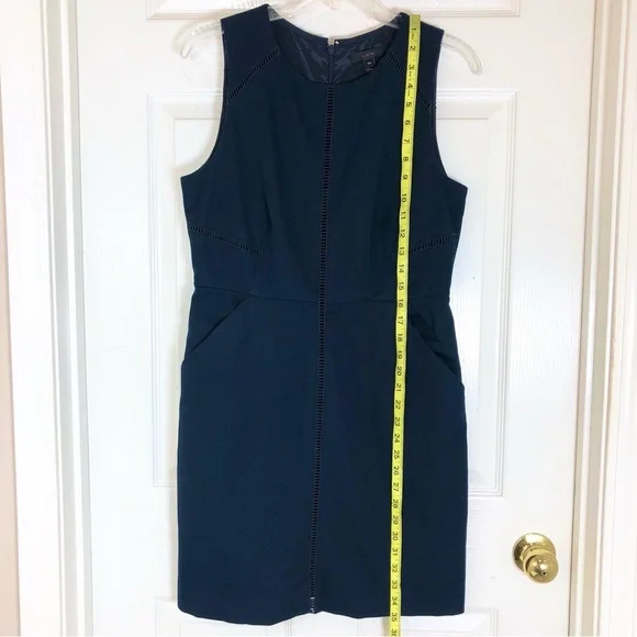 J Crew Cotton Blend Navy Blue Ladder Stitch Pockets Sheath Career Dress 10P - Picture 15 of 15